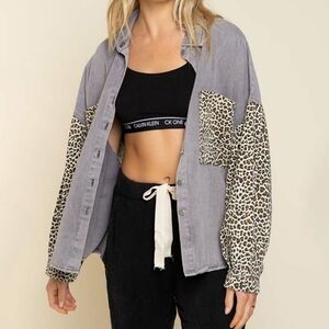POL Violet Grey Oversized Leopard Shacket